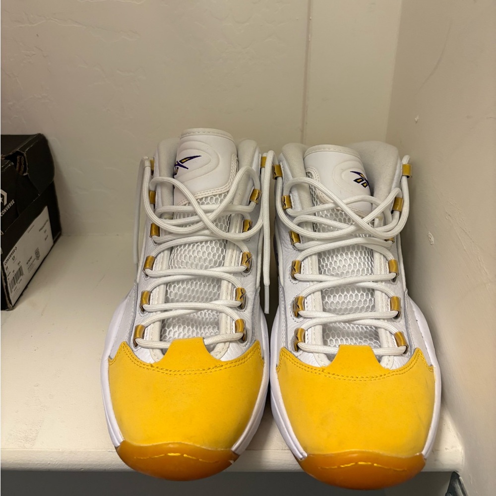 Allen Iverson Reebok White and Yellow Athletic Shoes